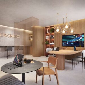 Perspectiva ilustrada do coworking