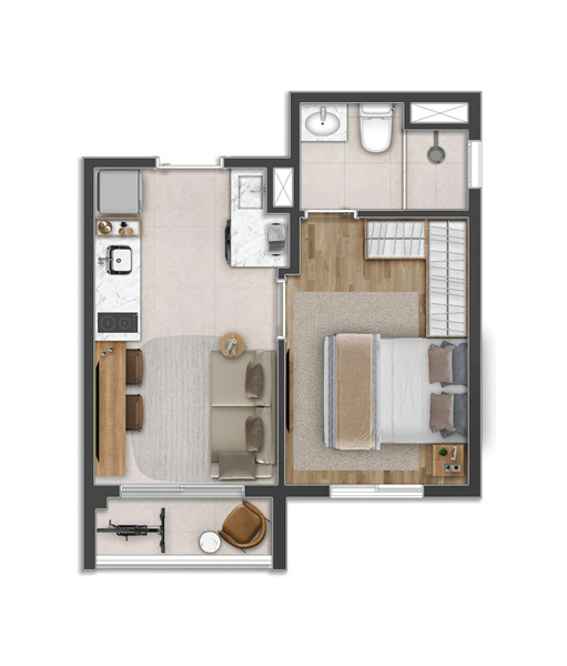 Planta Tipo A - 1 Dorm. - 27m²