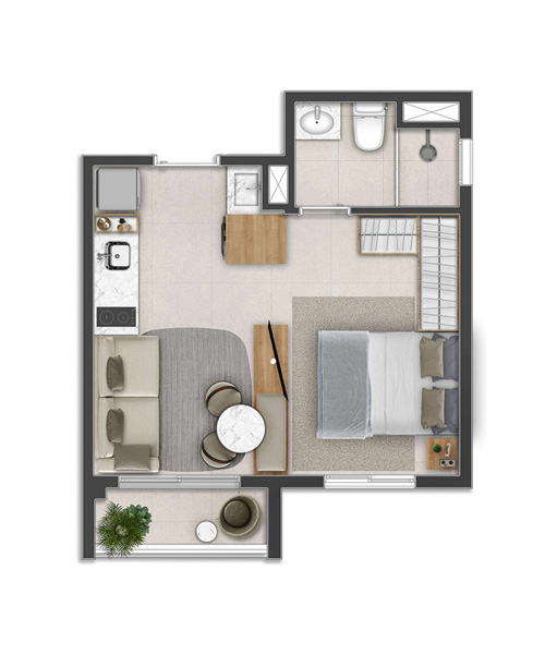 Planta Tipo A - 1 Dorm. - 27m²