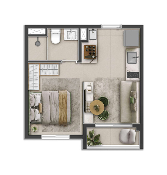 Planta Tipo B - 1 Dorm. - 27m²
