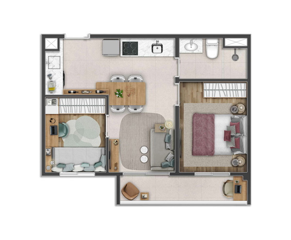 Planta Tipo C - 1 Dorm. - 40m²