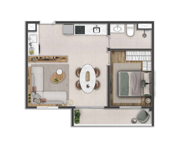 Planta Tipo C - 2 Dorm. - 40m²