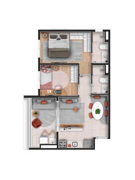 Planta opção (2 dorms.) - 51m²