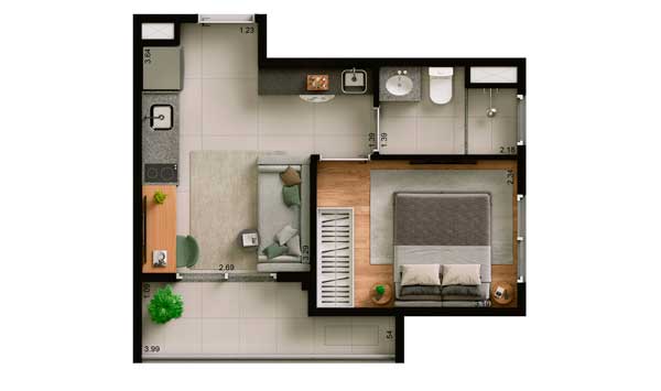 Planta Finais 02, 05, 09, 12 - 29m²