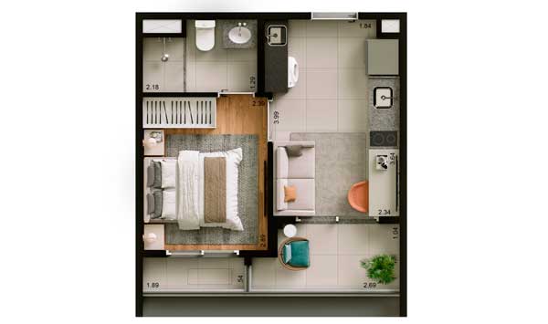 Planta Finais 03, 04, 06, 07, 08, 10, 11, 14 - 27m²