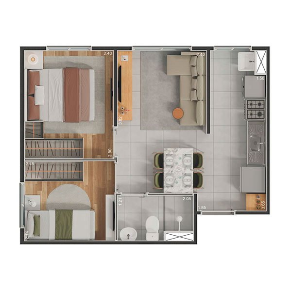 2 Dormitórios - 34,06m²